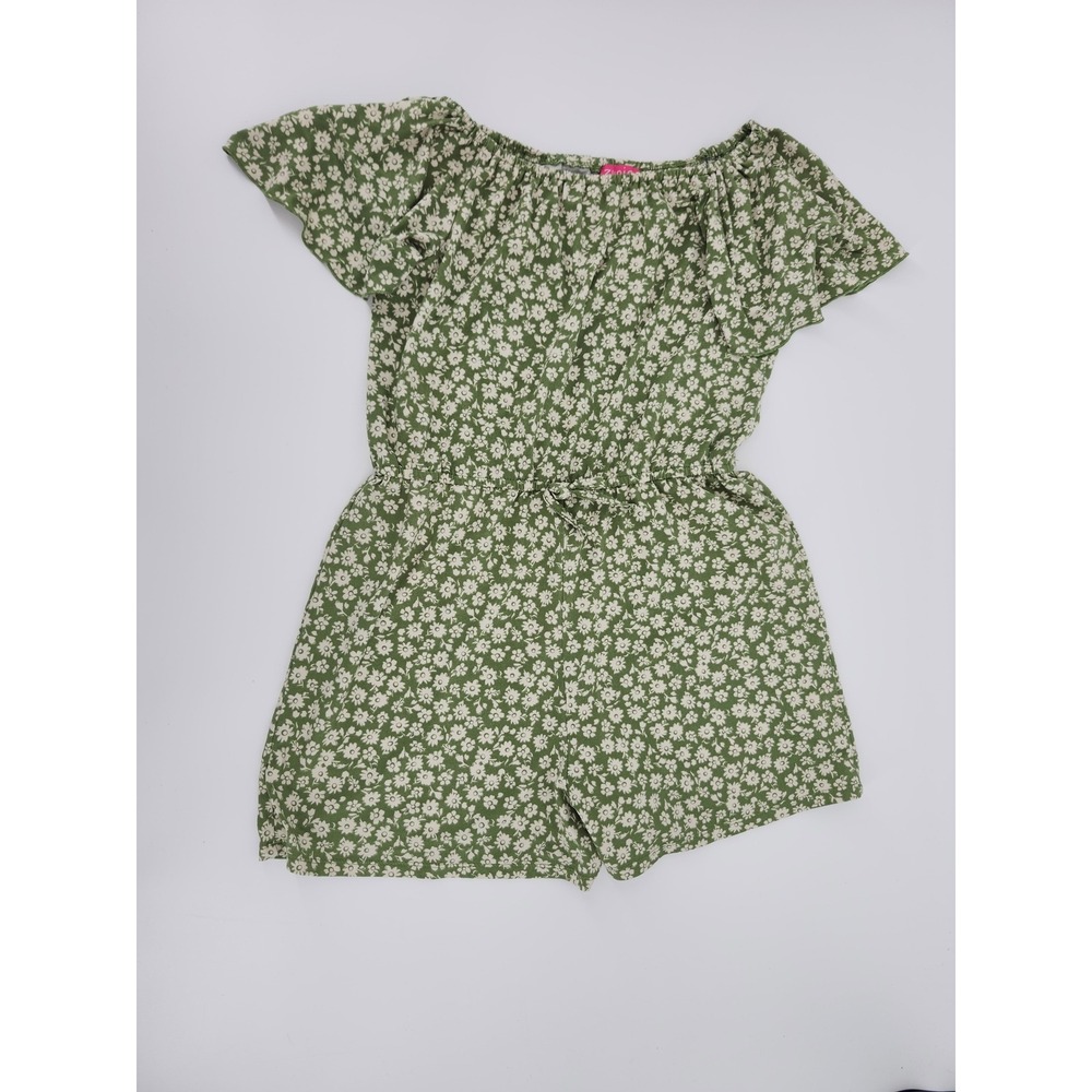 Zunie Girl Green Daisy Floral Off Shoulder Ruffle Romper Kids XL 14/16